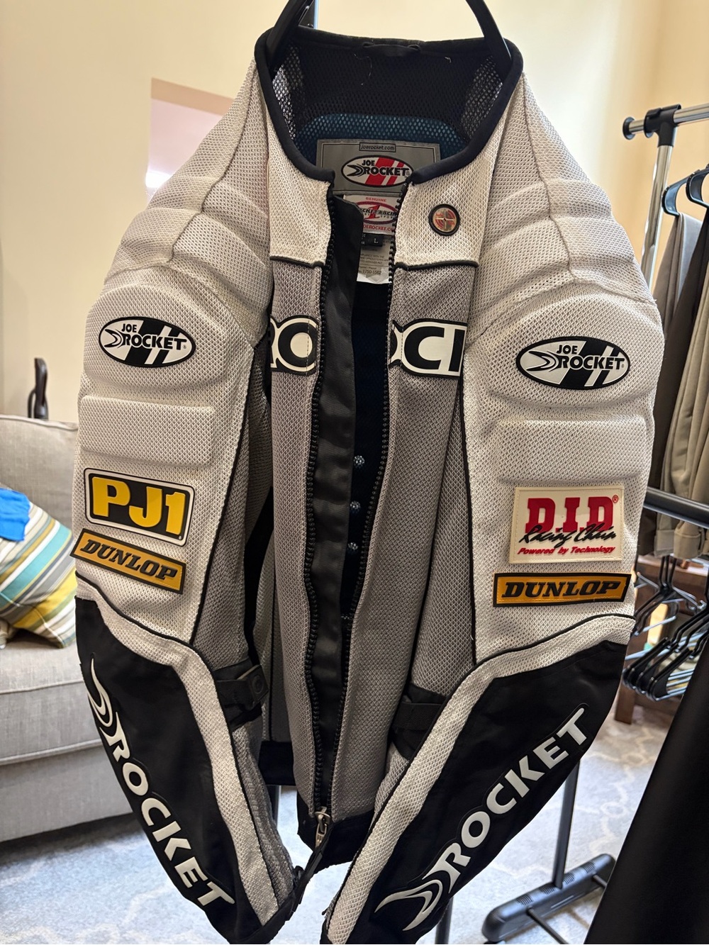 Joe Rocket White and Black Mesh Motorcycle Jacket with Sponsor Patches
